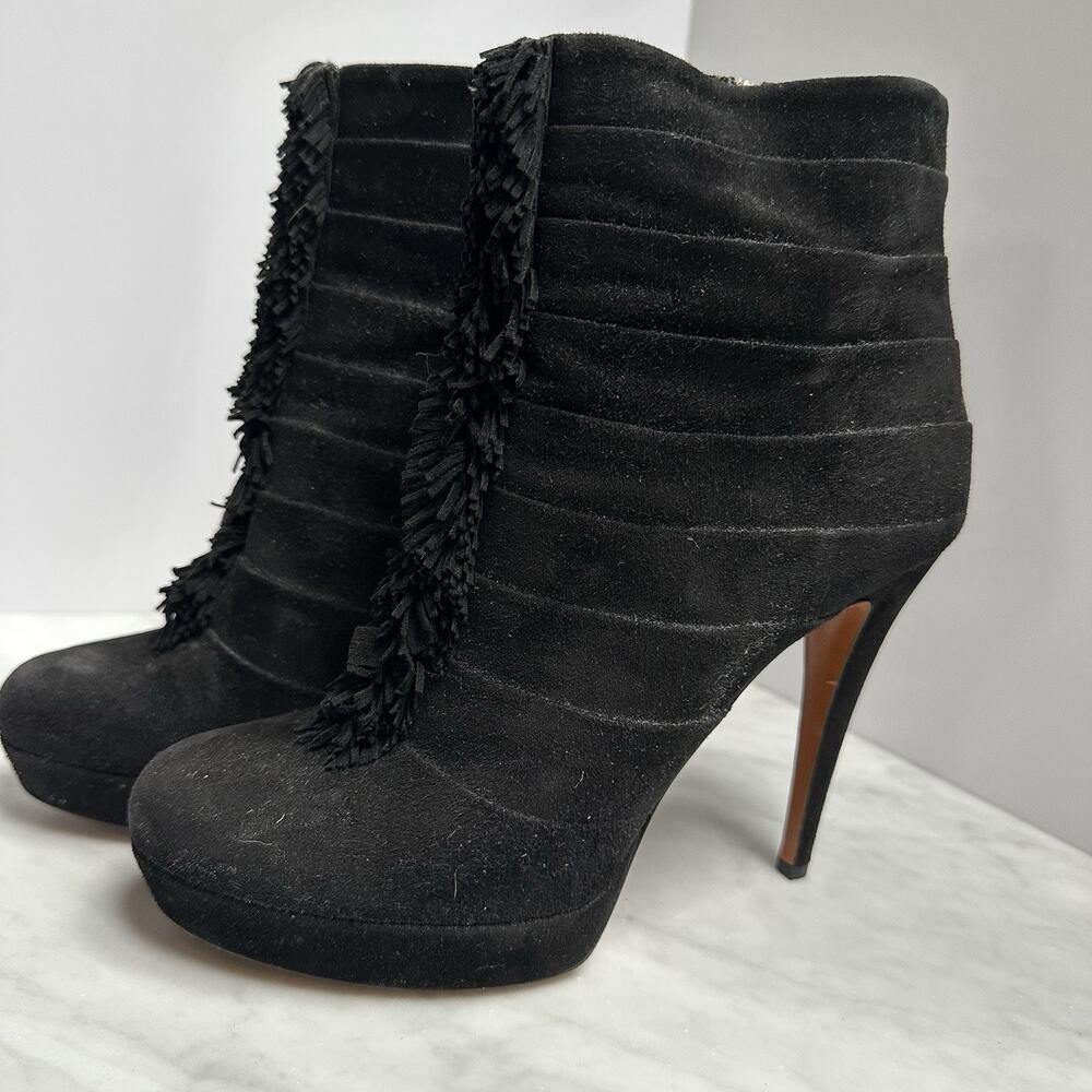 Gucci Suede Booties Boots Heels Fringe‎ Black 40 / 10 US